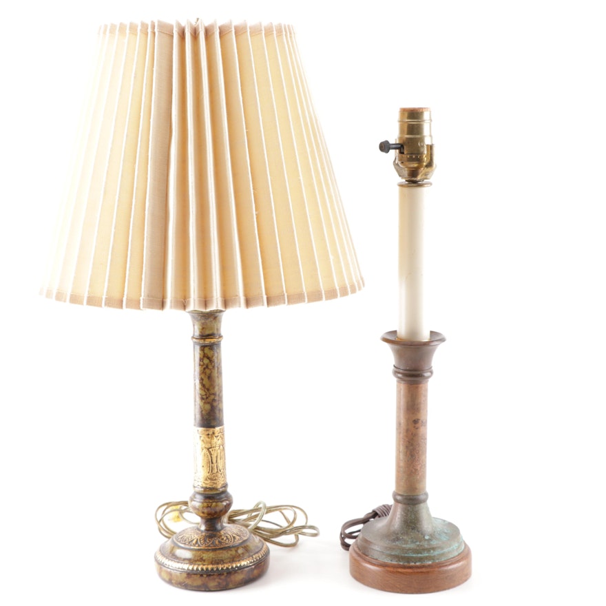 Candlestick Style Composite Table Lamps, Vintage