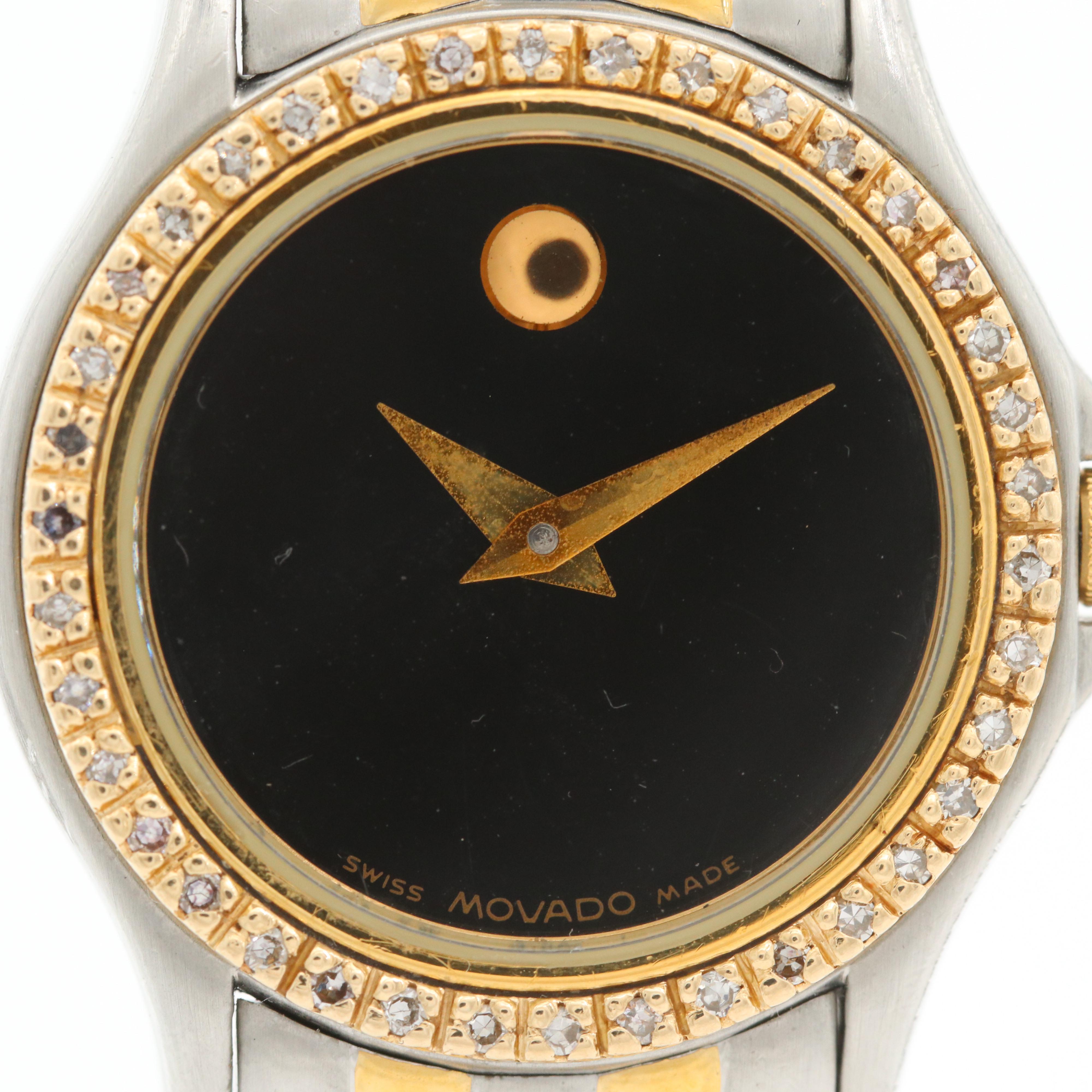Movado Two Tone Diamond Bezel Watch