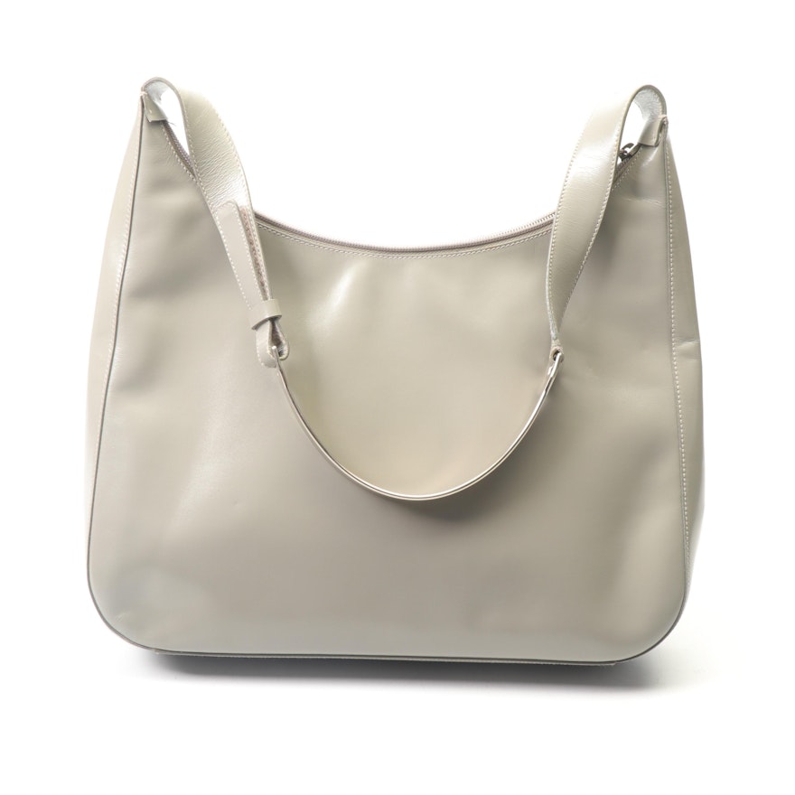 Prada Light Grey Leather Handbag with Leather and Metal Shoulder Strap