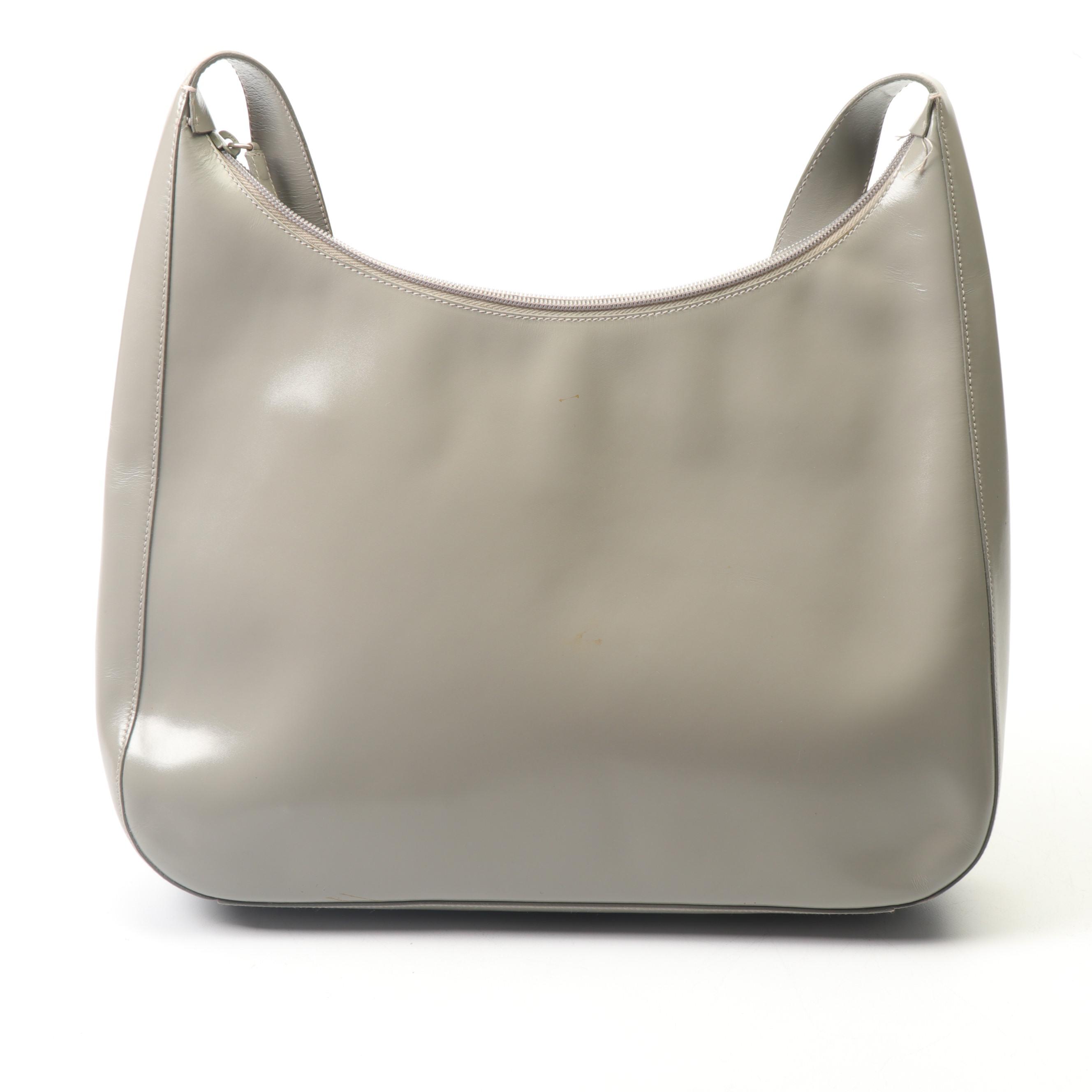 Prada Light Grey Leather Handbag with Leather and Metal Shoulder Strap