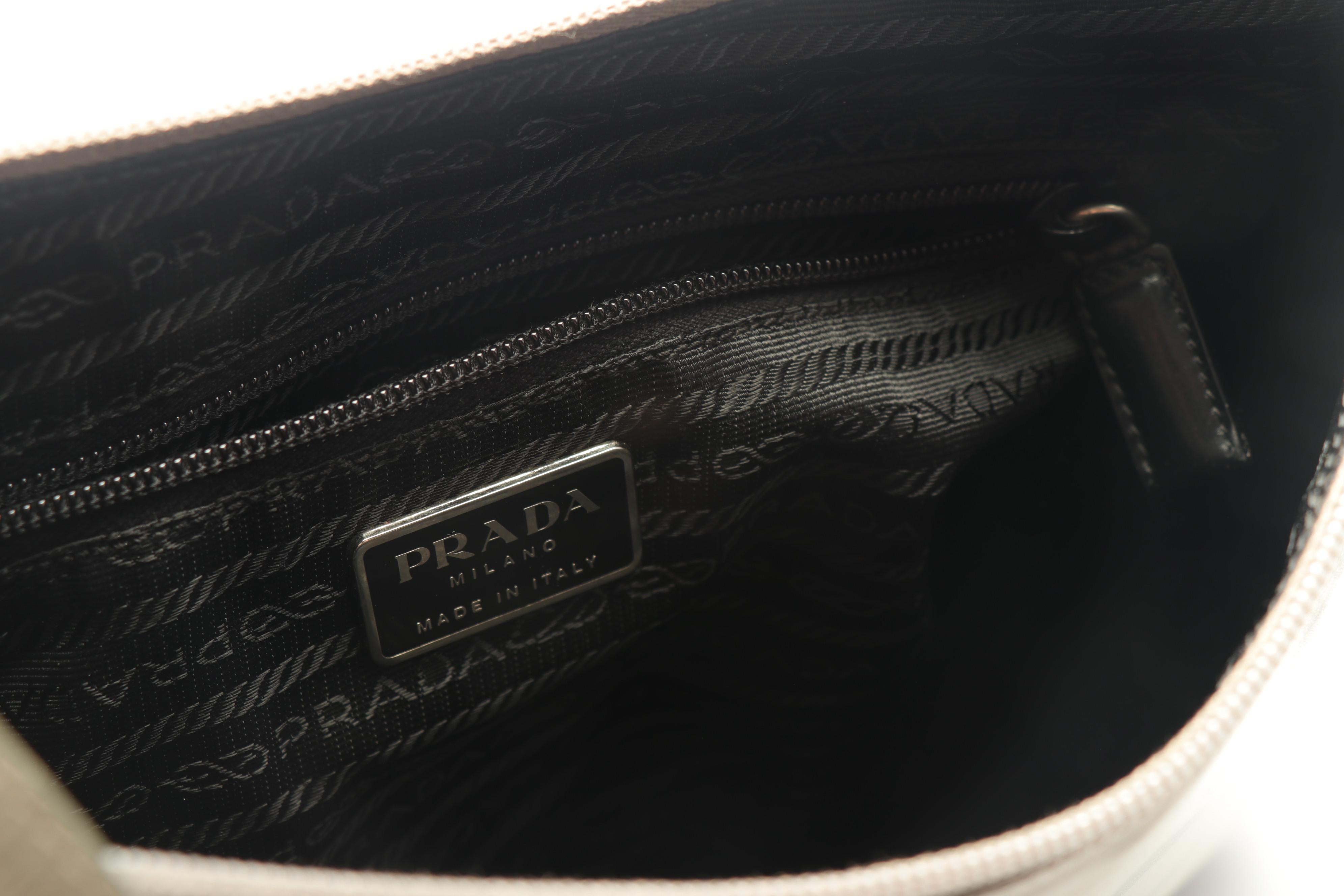 Prada Light Grey Leather Handbag with Leather and Metal Shoulder Strap