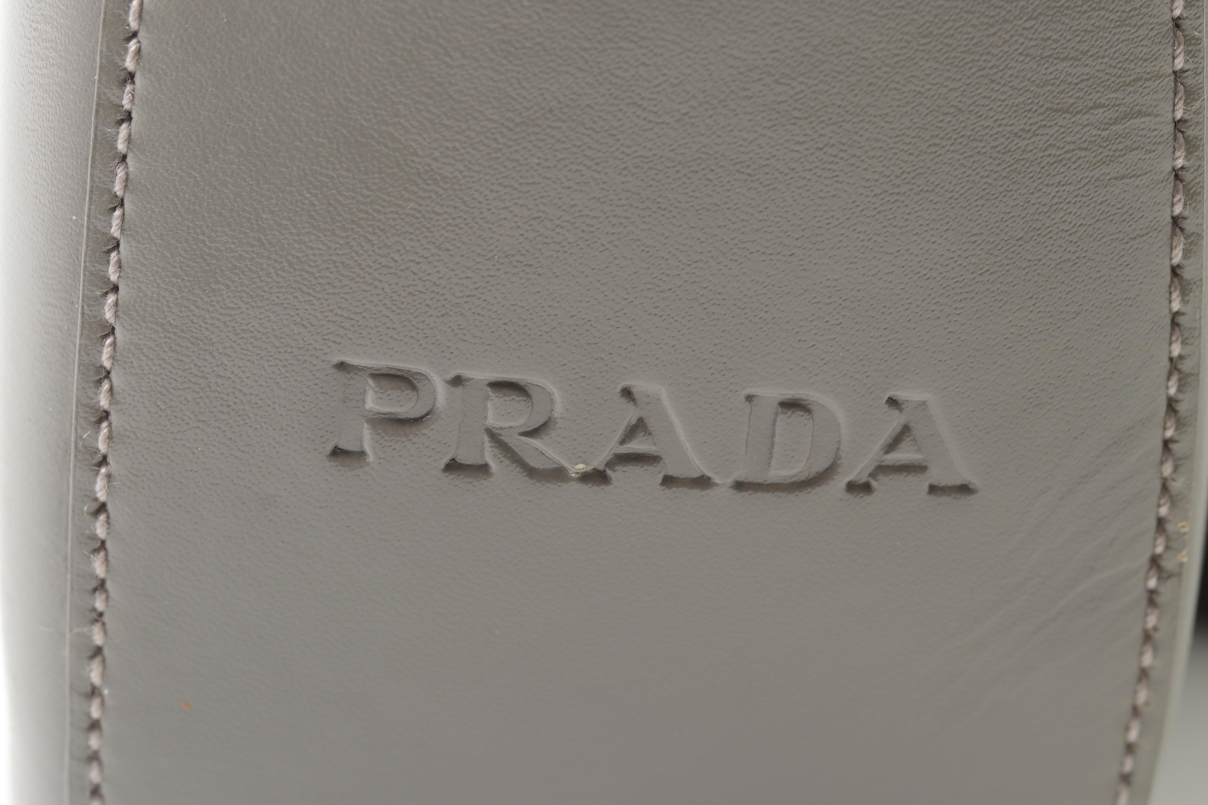 Prada Light Grey Leather Handbag with Leather and Metal Shoulder Strap