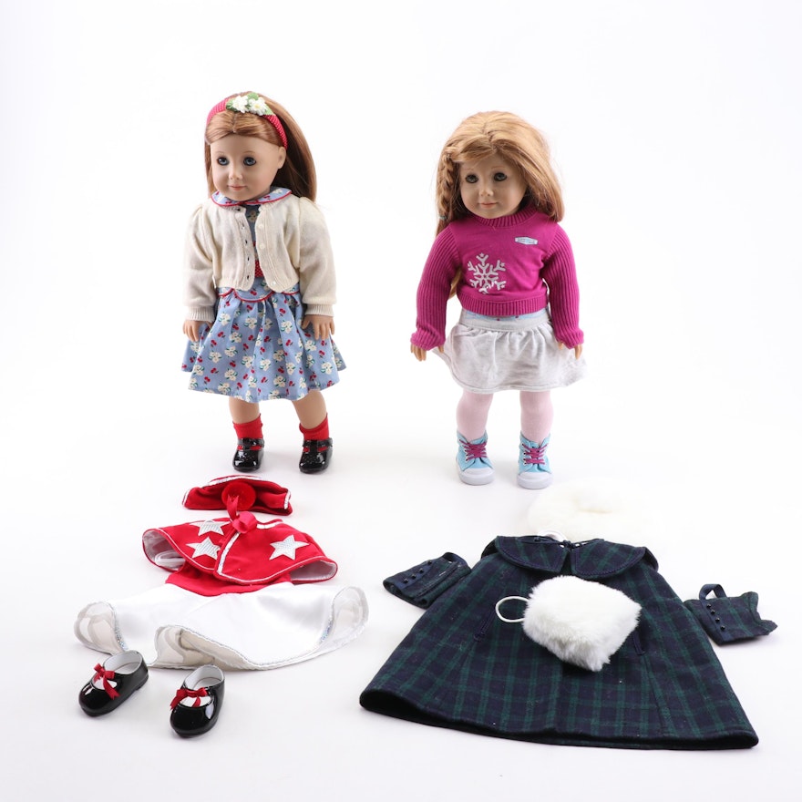 American Girl "Emily" and "Mia" Dolls with Clothing, Accessories, and Boxes