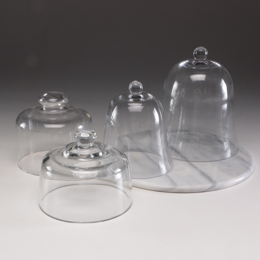 Marble Serving Tray with Glass Cloche Jars