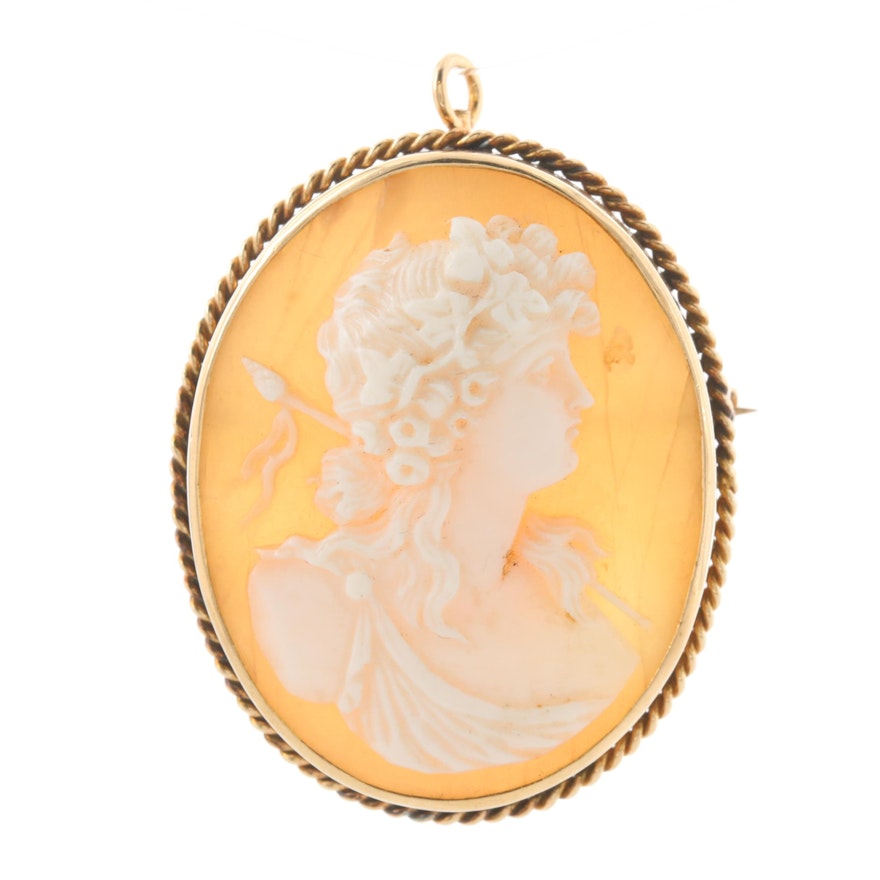 Vintage 14K Yellow Gold Cameo Converter Brooch