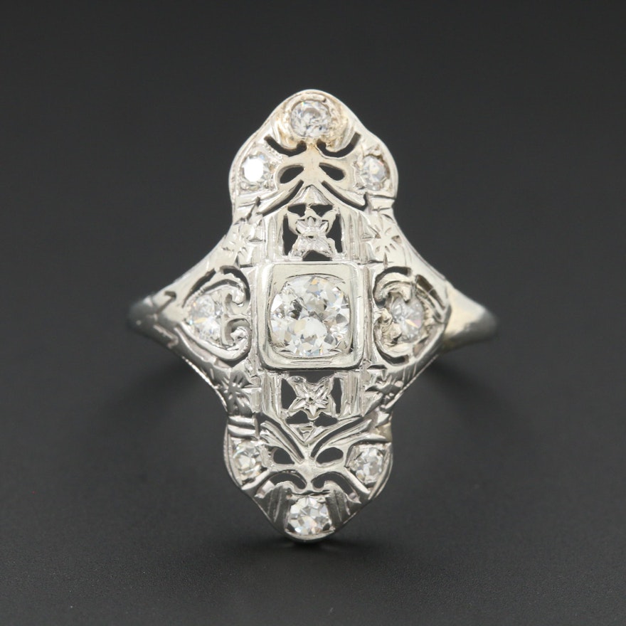 Edwardian 14K White Gold Diamond Ring