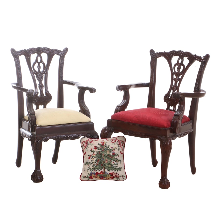 Two Chippendale Style Mahogany Child's Arm Chairs, Late 20th Century