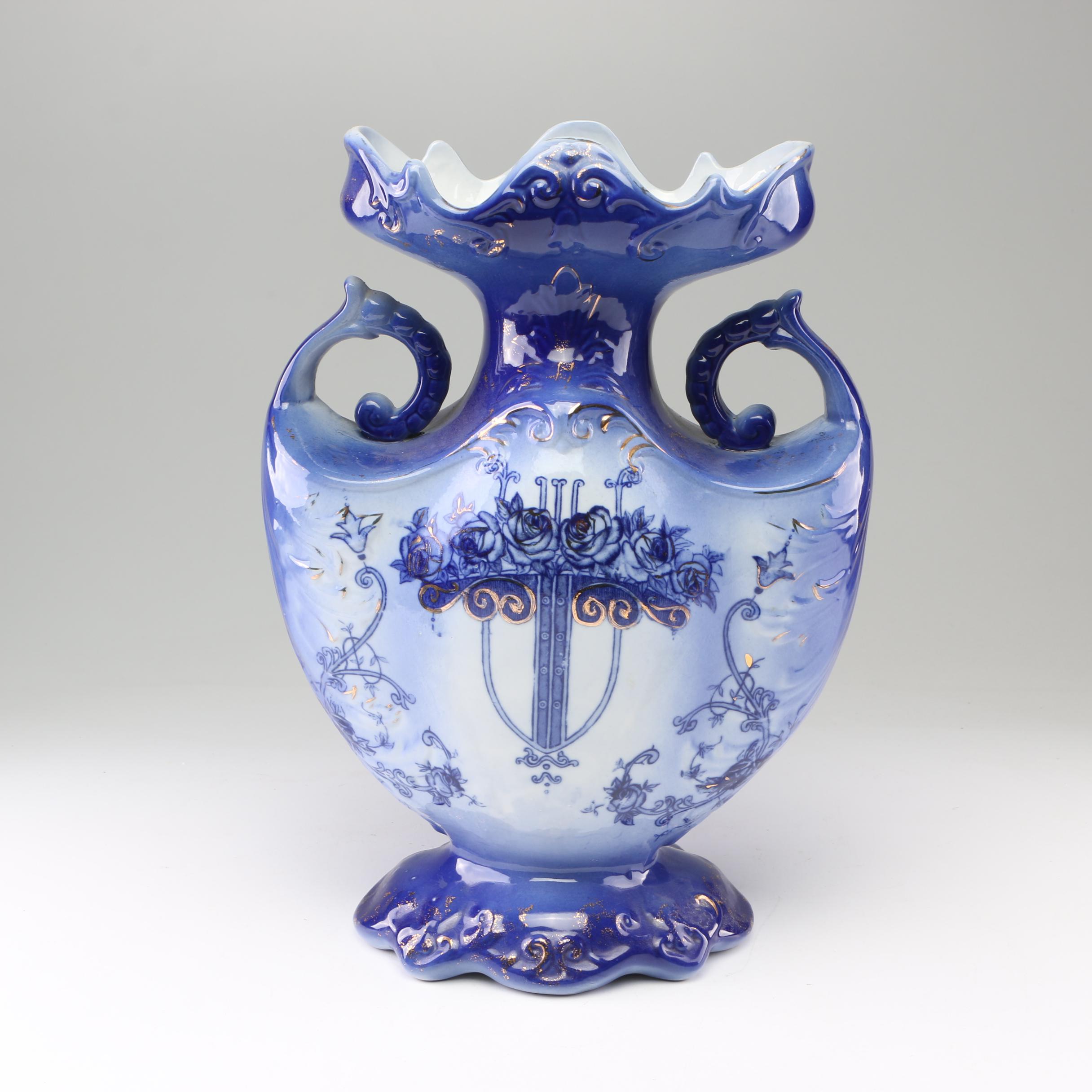 Ringtons Tea Merchants Flow Blue Floral Vase