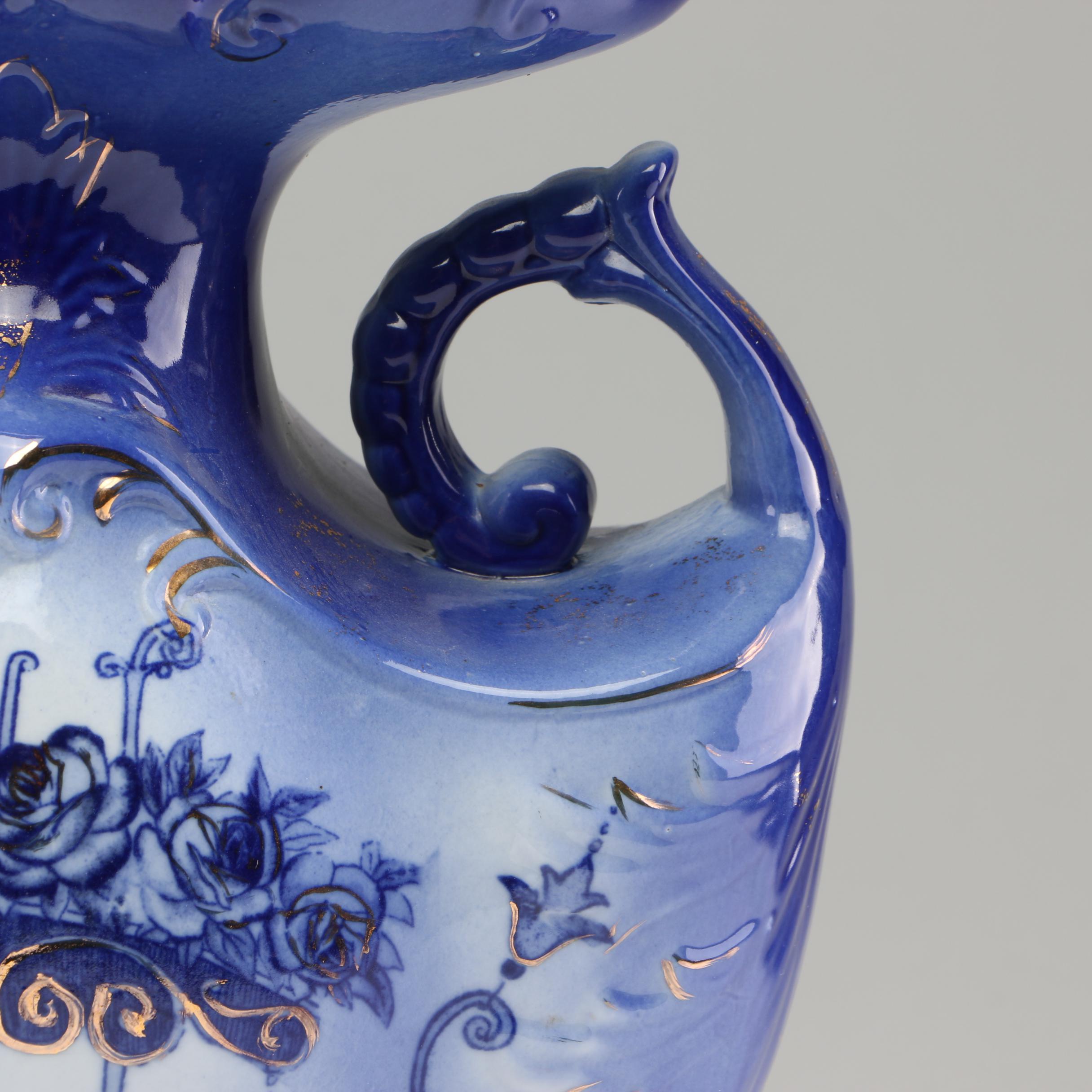 Ringtons Tea Merchants Flow Blue Floral Vase