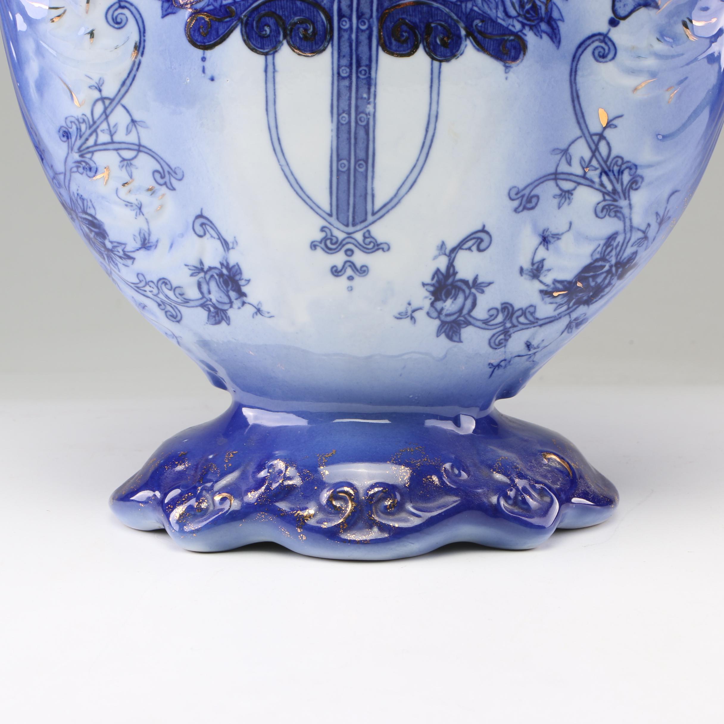 Ringtons Tea Merchants Flow Blue Floral Vase