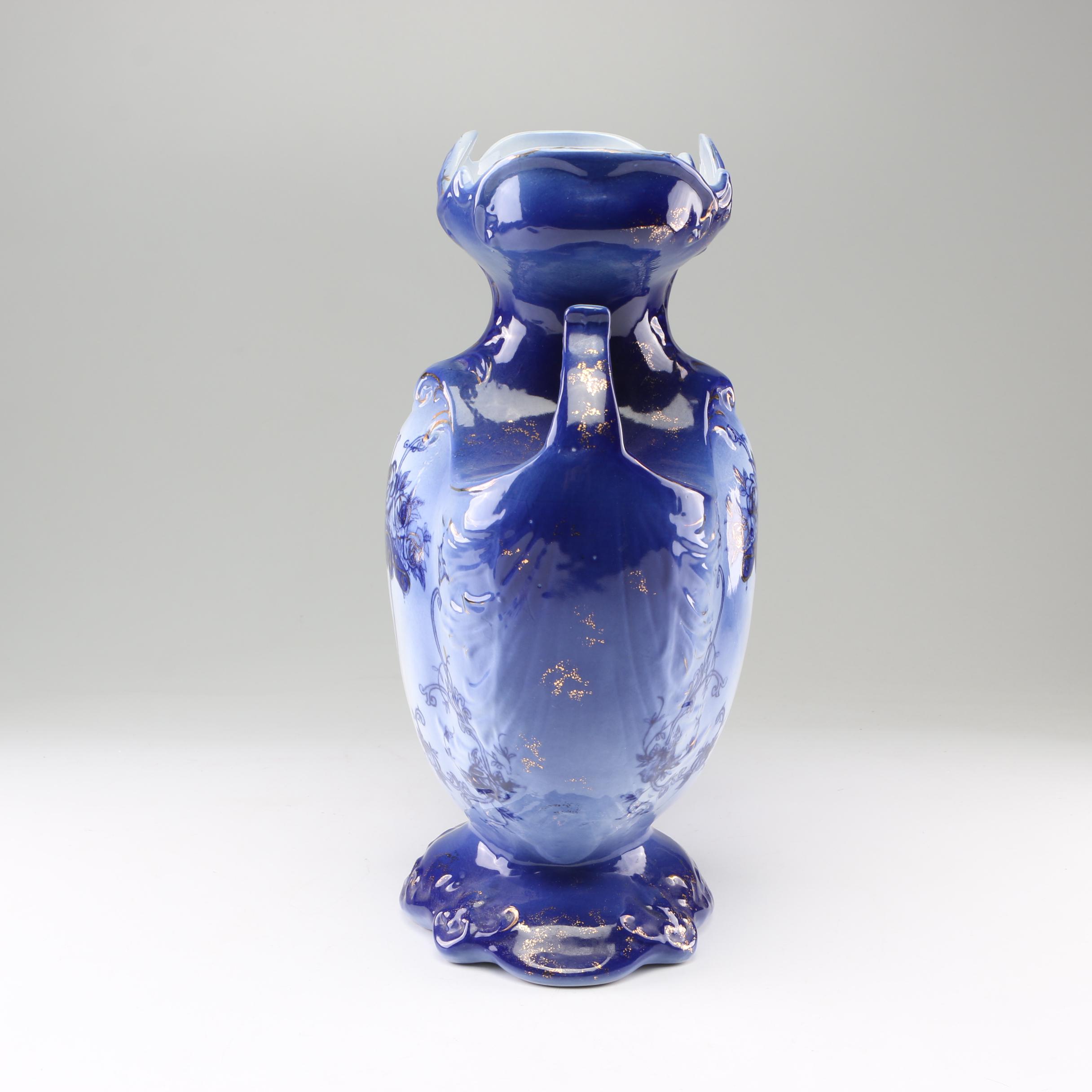 Ringtons Tea Merchants Flow Blue Floral Vase