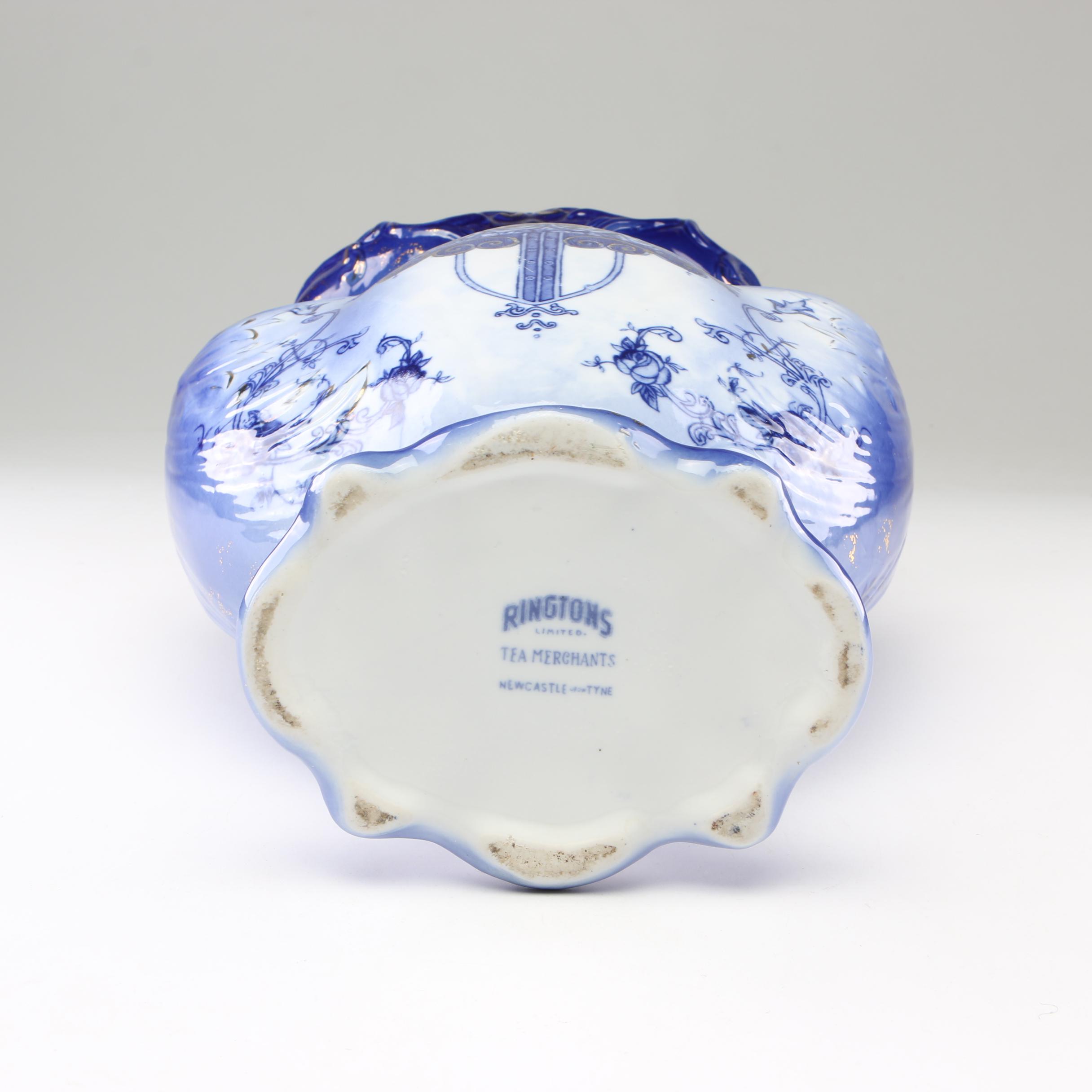 Ringtons Tea Merchants Flow Blue Floral Vase