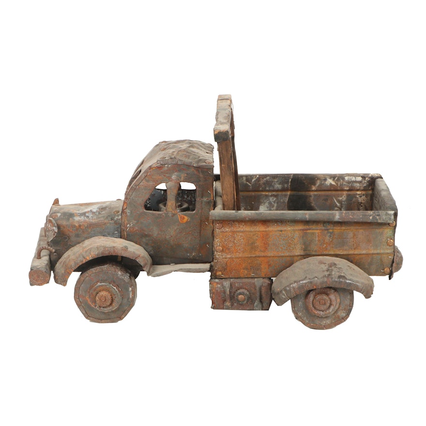 Welded Metal and Wood Farm Truck Sculpture