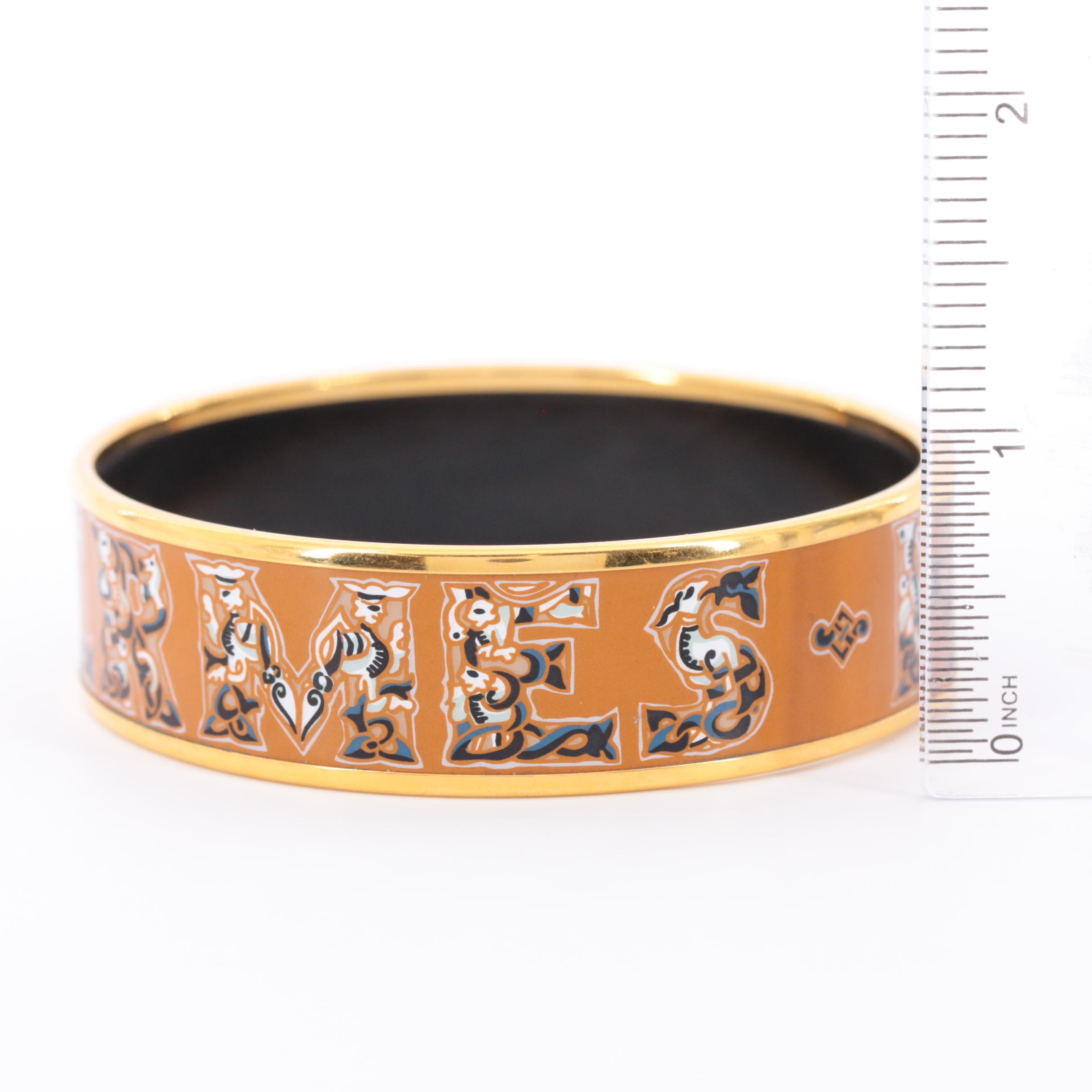 Hermès Alphabet Russe Wide Enamel Bangle Bracelet
