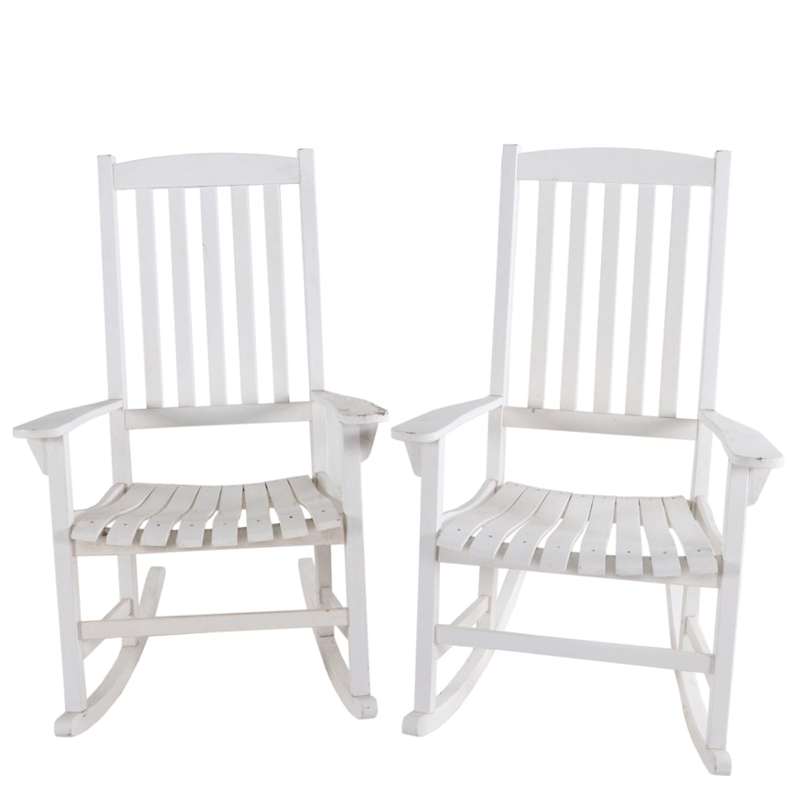 Pair of White-Painted Wooden Rocking Chairs