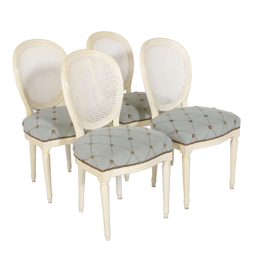 French Provincial Style Serpentine Caned Back Dining Chairs, Set of Four