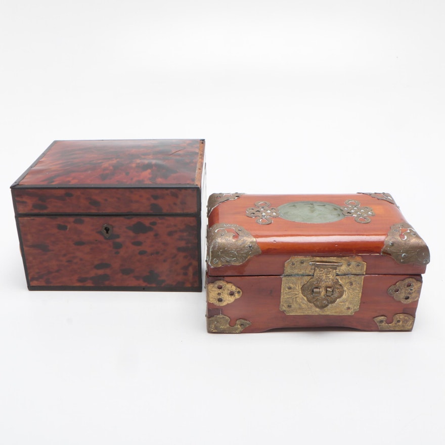 Vanity Wood Boxes with Inlay and Lacquered Finishes, Mid-Late 20th Century
