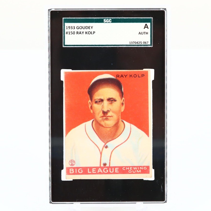1933 Goudey Ray Kolp Cincinnati Reds Baseball Card, SGC Graded Authentic