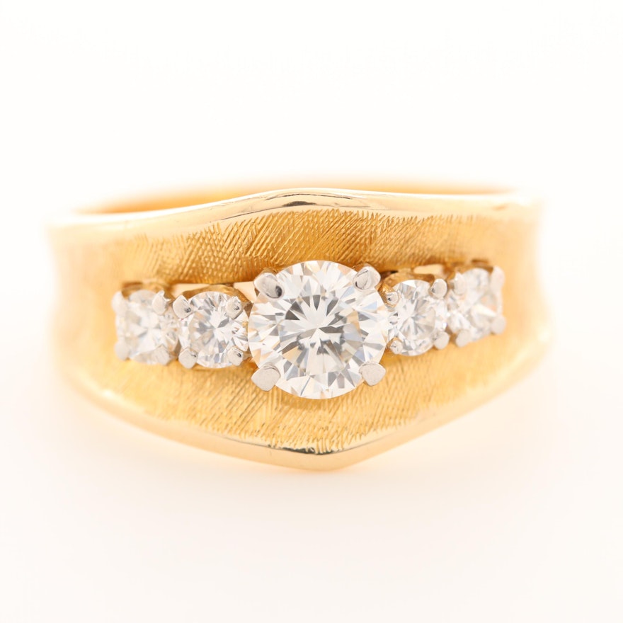 14K Yellow Gold Diamond Band with Florentine Accents