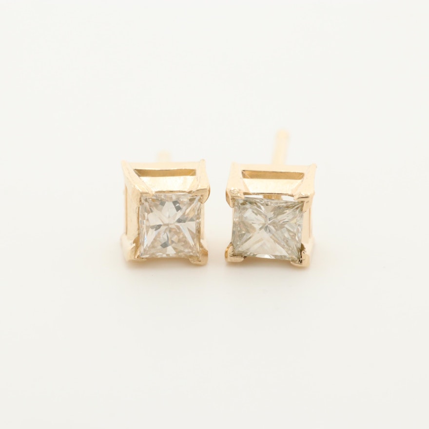 14K Yellow Gold Diamond Stud Earrings