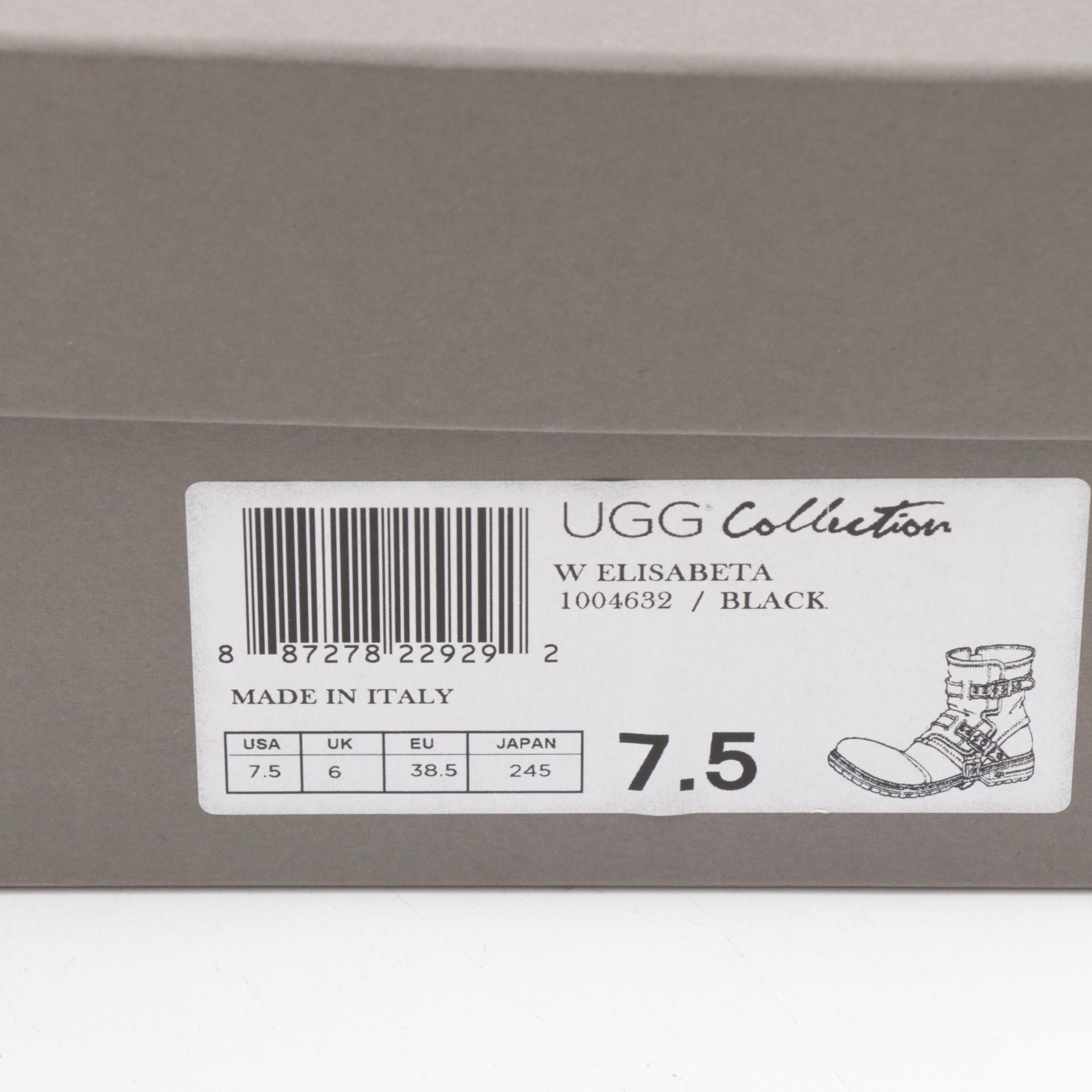 UGG Collection Black Leather Elisabeta Moto Boots, Made in Italy