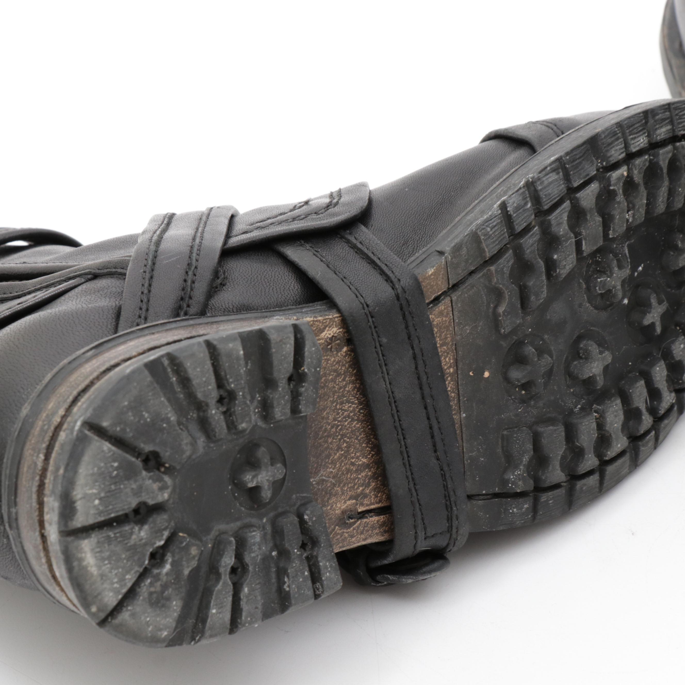 UGG Collection Black Leather Elisabeta Moto Boots, Made in Italy