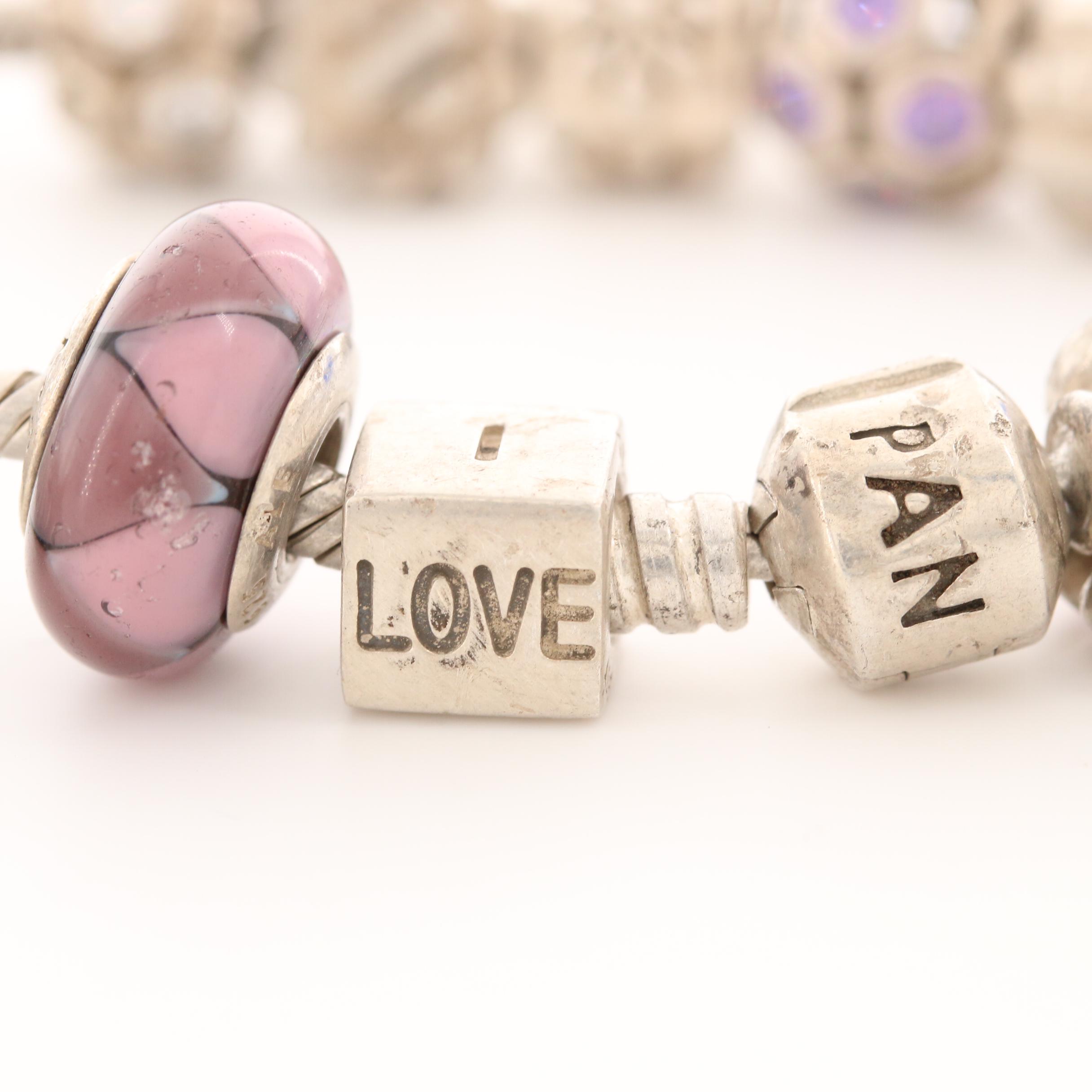 Pandora Sterling Silver Bracelet with Fifteen Pandora Charms