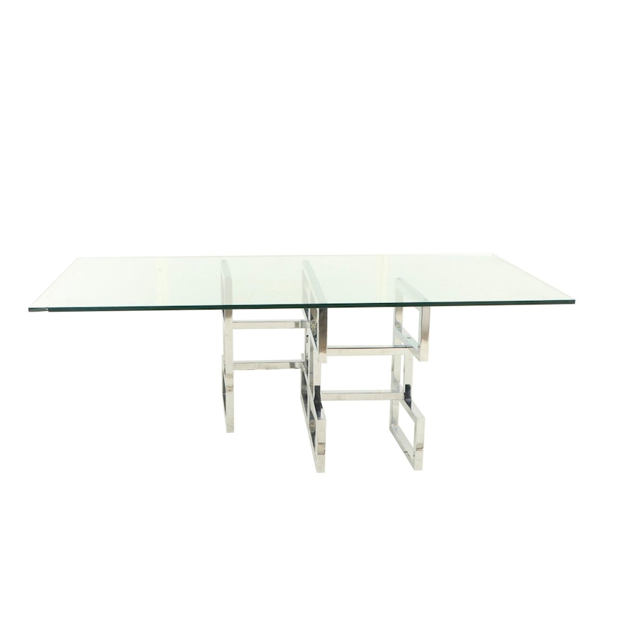 Glass and Chrome Dining Table, Mid to Late 20th Century