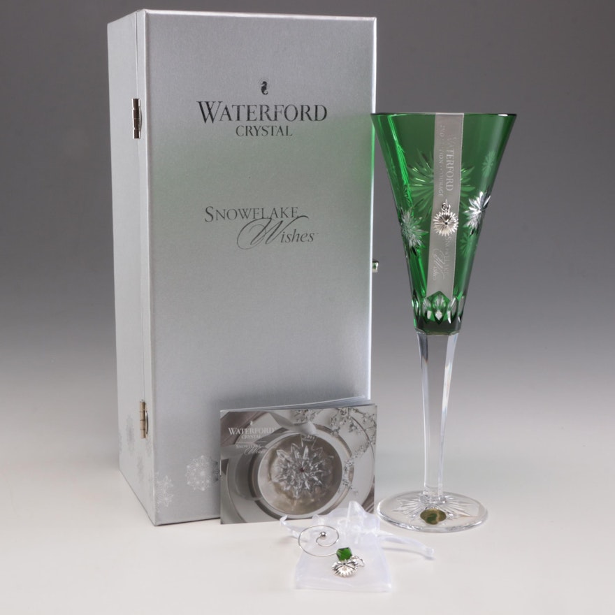 Waterford Crystal "Snowflake Wishes" Emerald Champagne Flute