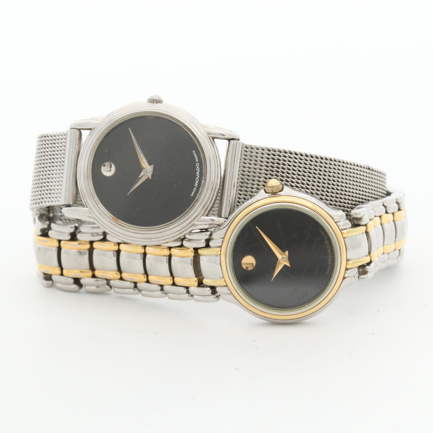 Pair of Movado Museum Piece Stainless Steel Wristwatches