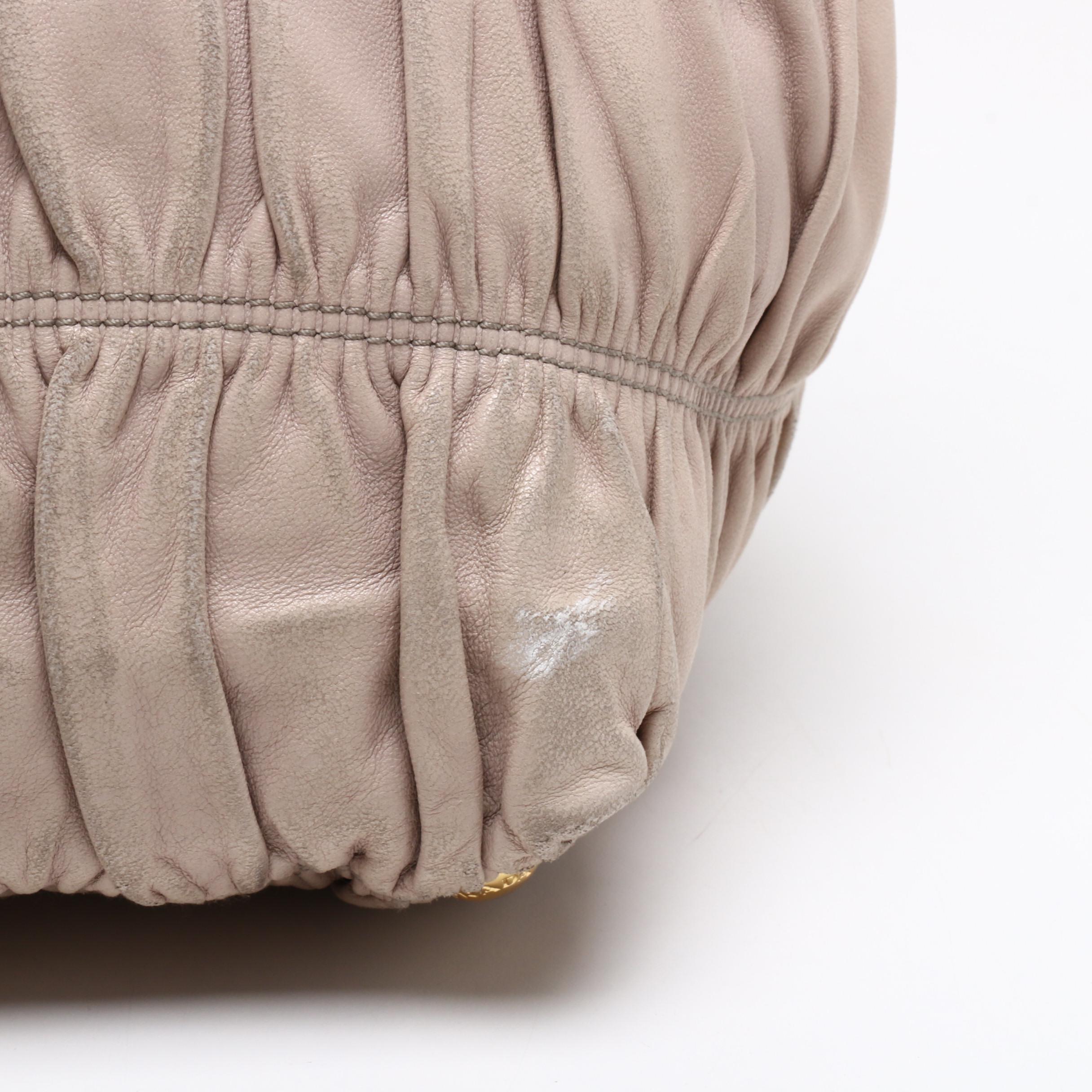 Prada Beige Nappa Gaufre Leather Tote Bag with Bow