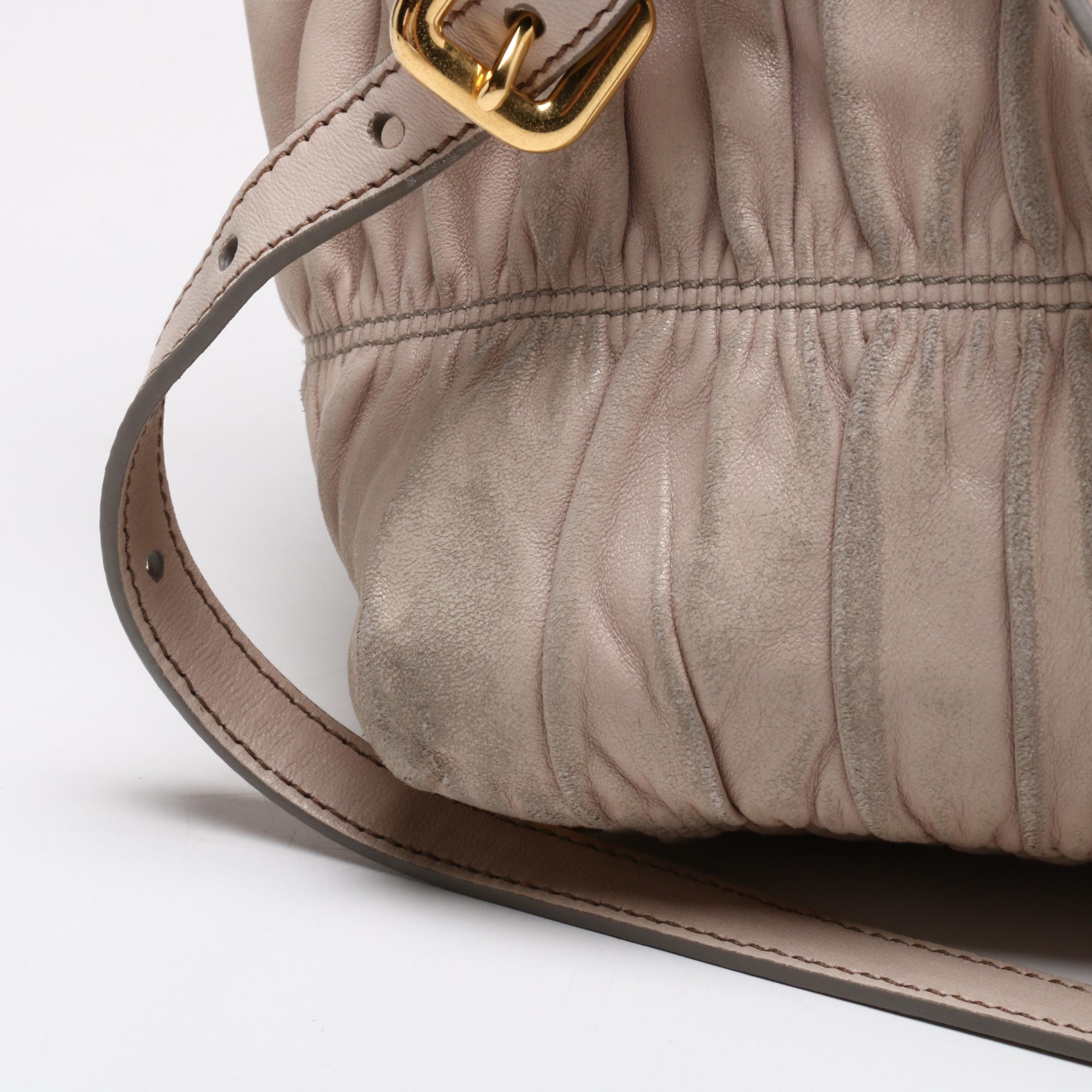 Prada Beige Nappa Gaufre Leather Tote Bag with Bow