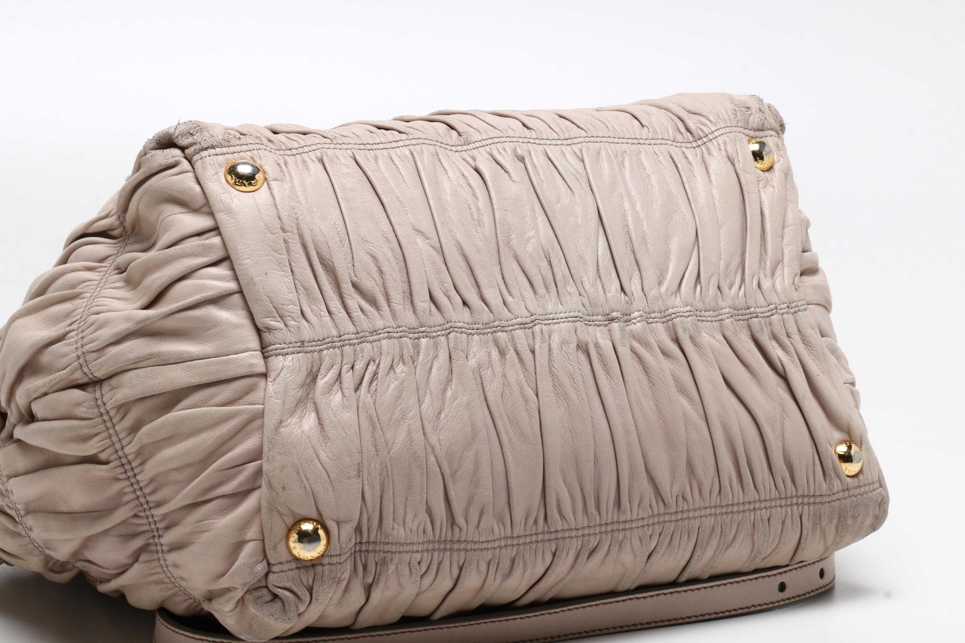 Prada Beige Nappa Gaufre Leather Tote Bag with Bow