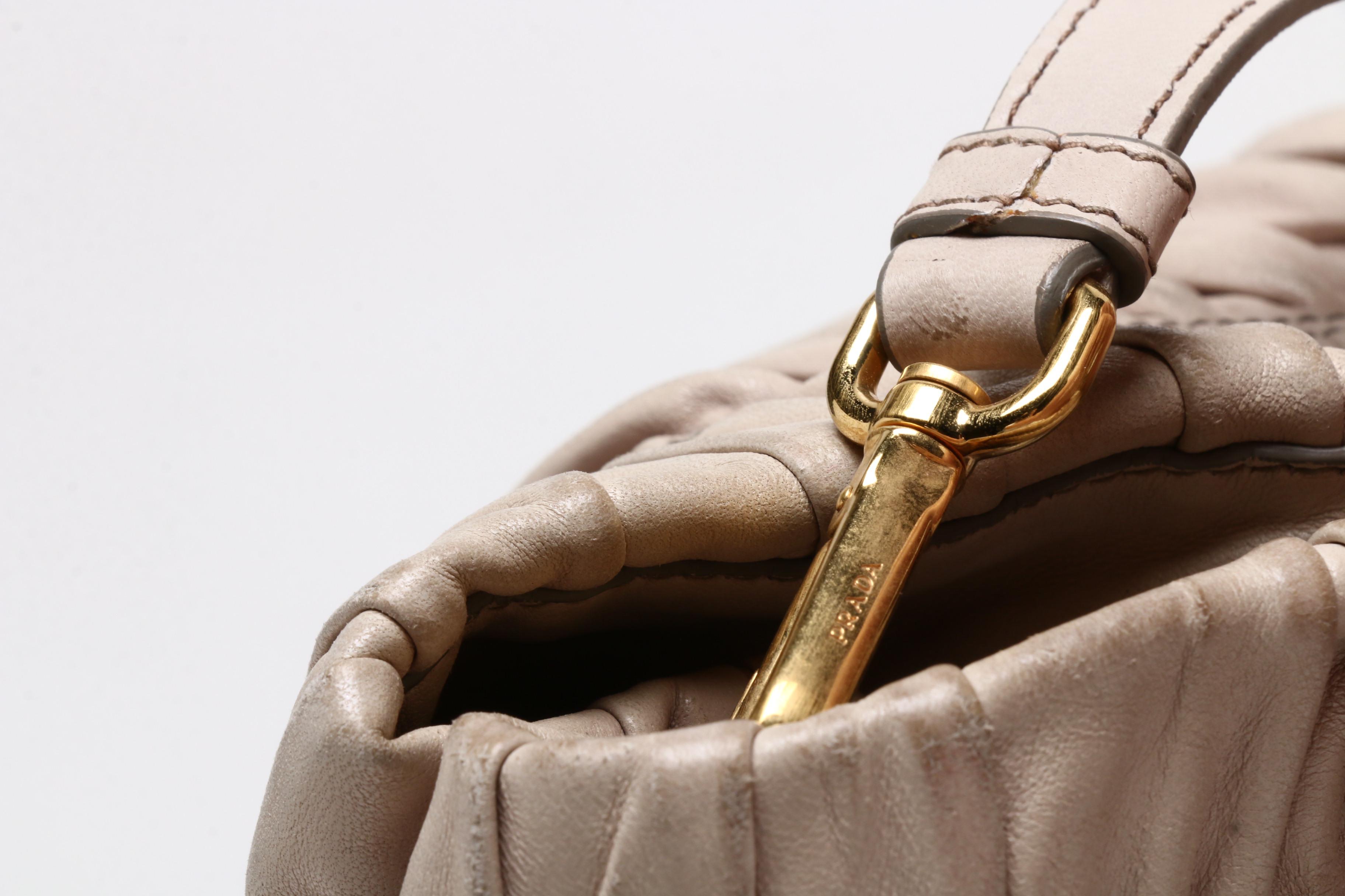 Prada Beige Nappa Gaufre Leather Tote Bag with Bow