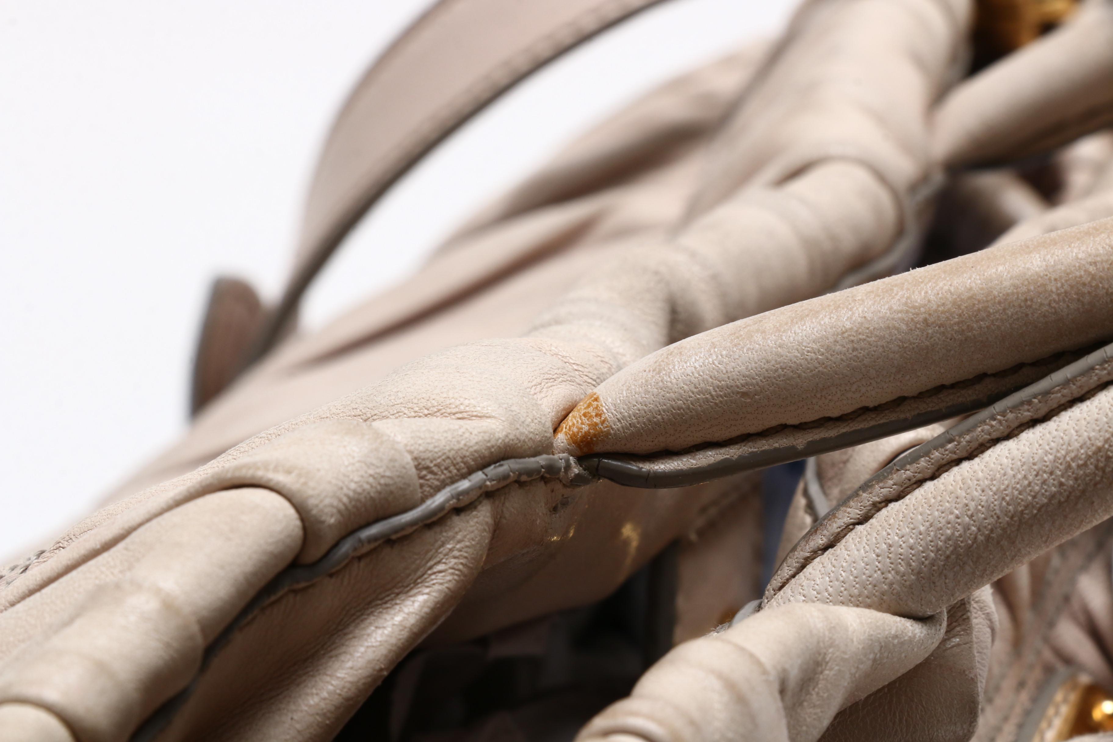 Prada Beige Nappa Gaufre Leather Tote Bag with Bow