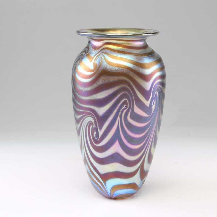 Swirled Irridescent Art Glass Vase