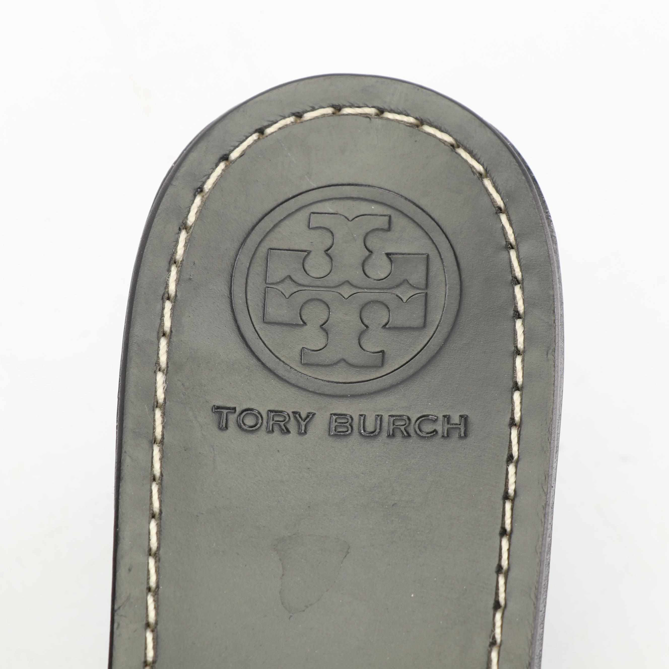 Tory Burch Black Patent Leather Wedge Slide Sandals