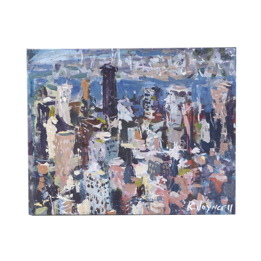 Abstract City Skyline Oil Painting