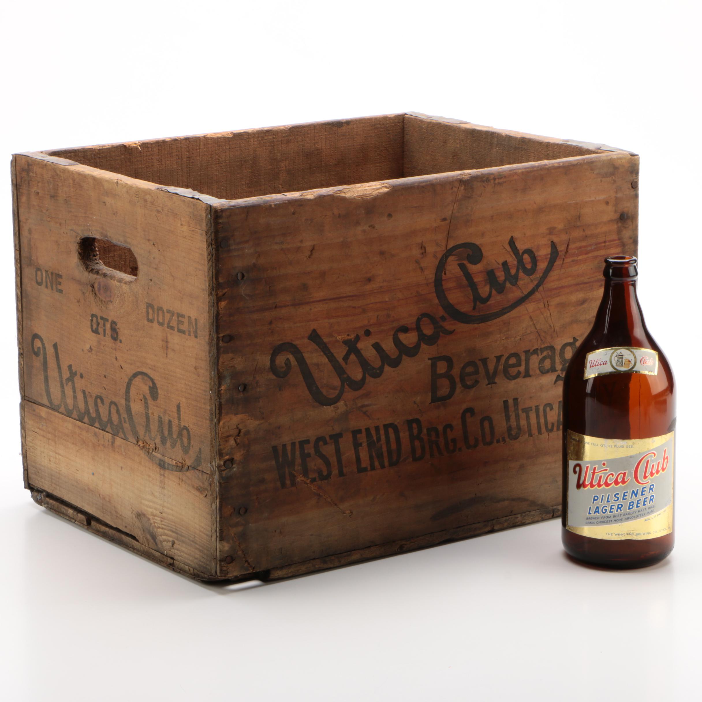 West End Brewing Company "Utica Club" Quart Beer Crate and Bottle, Vintage