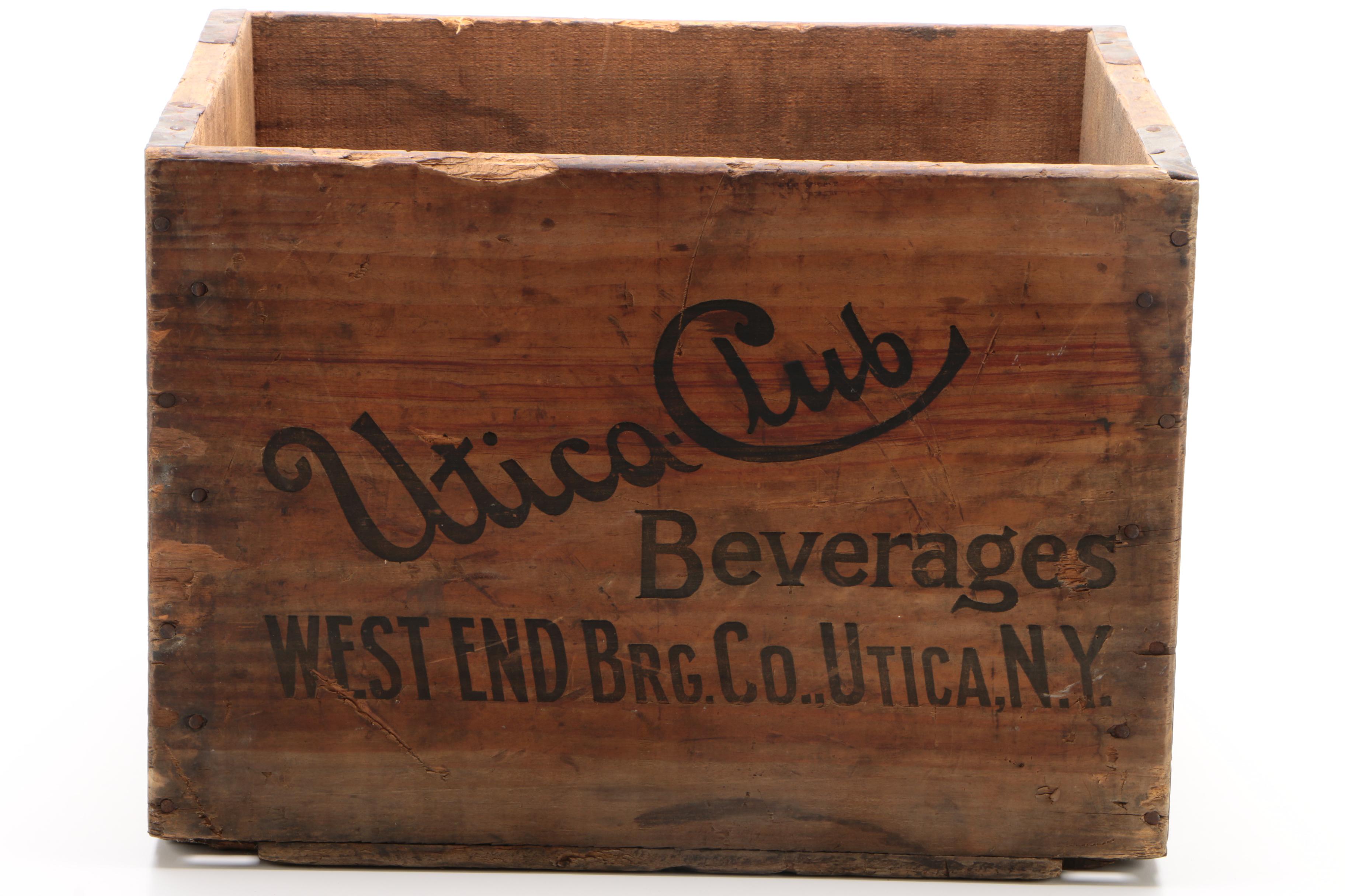 West End Brewing Company "Utica Club" Quart Beer Crate and Bottle, Vintage