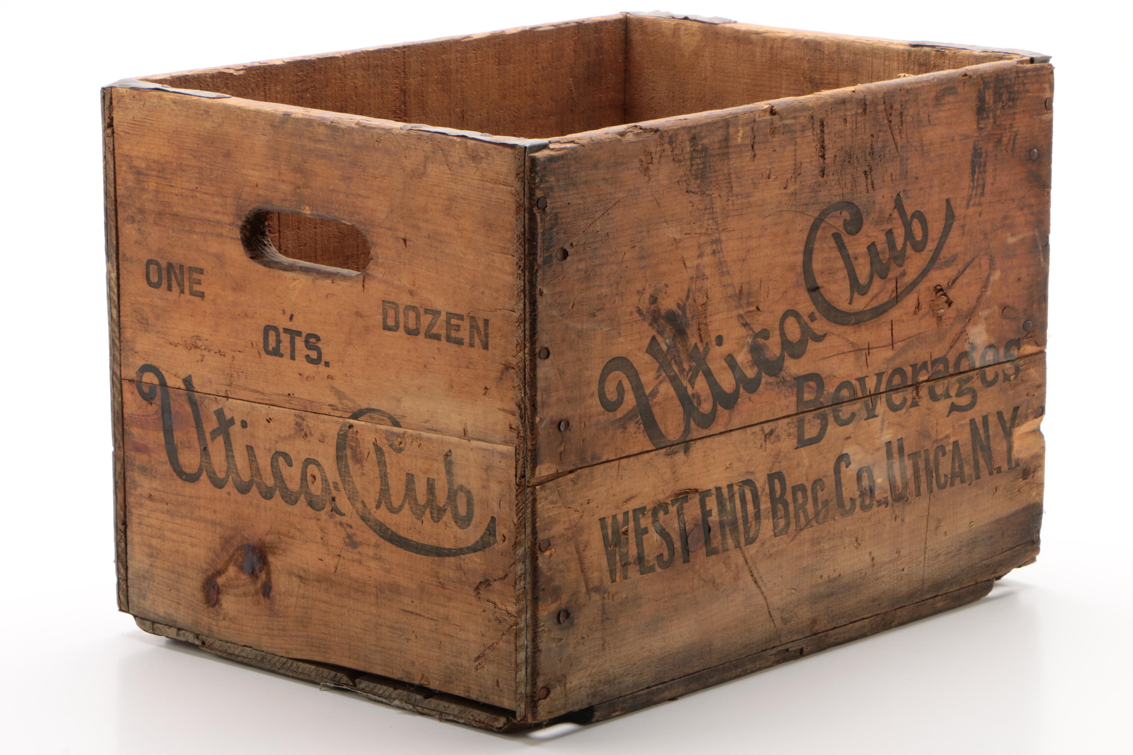 West End Brewing Company "Utica Club" Quart Beer Crate and Bottle, Vintage