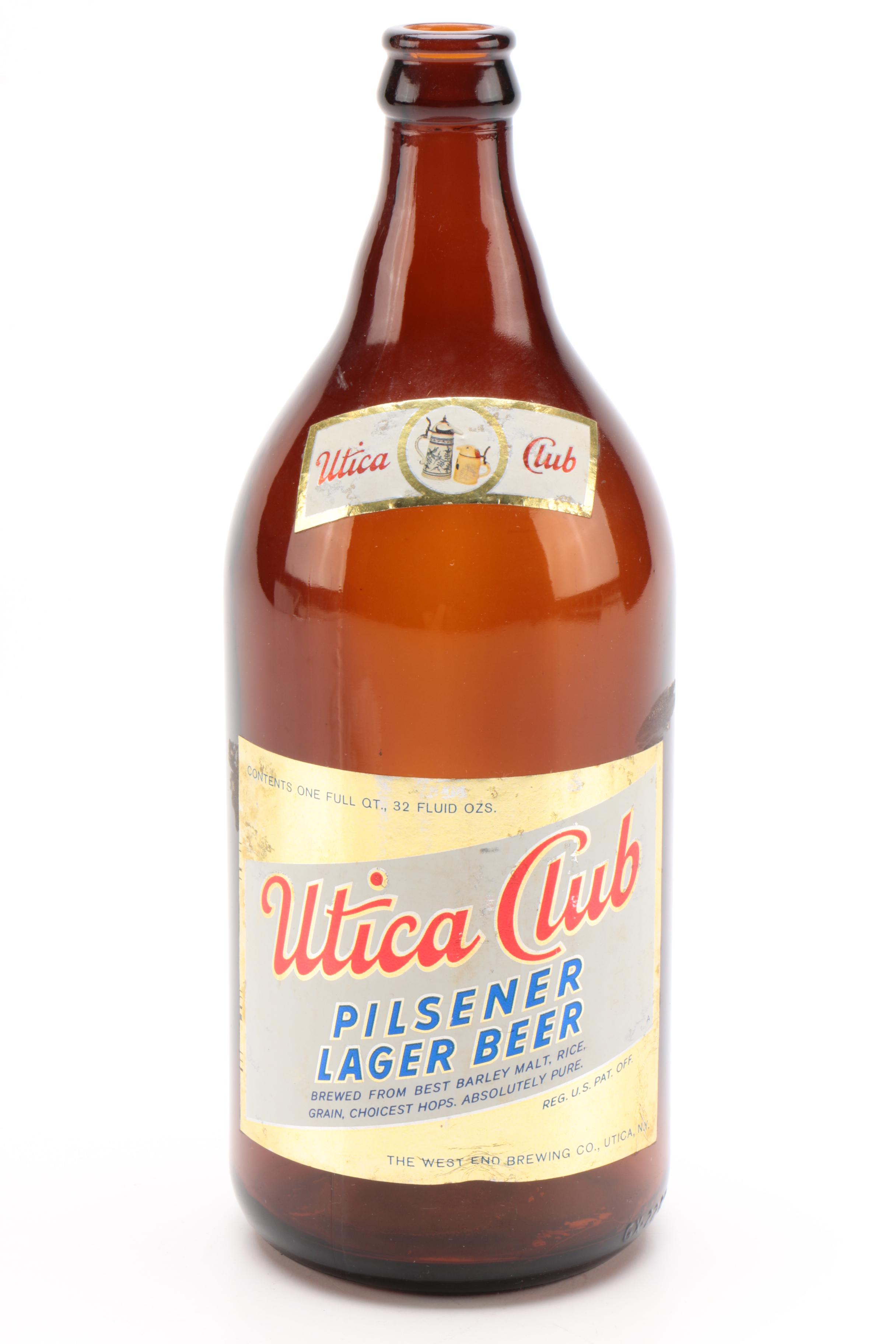 West End Brewing Company "Utica Club" Quart Beer Crate and Bottle, Vintage