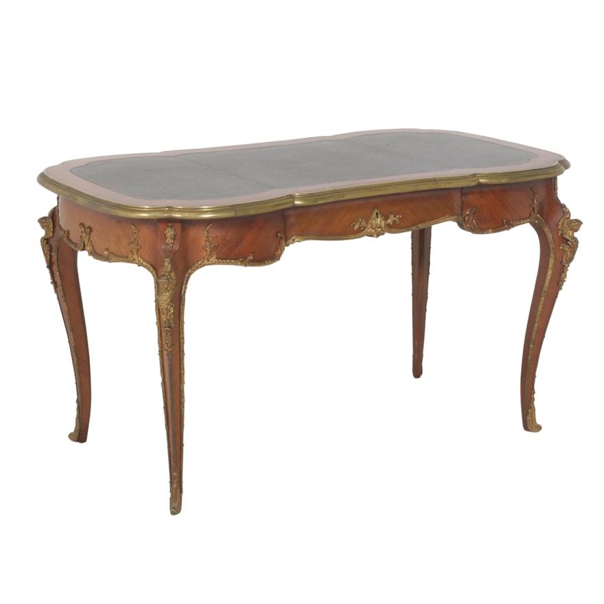 Louis XV Style Brass-Mounted Tulipwood Small Bureau Plat, 20th Century