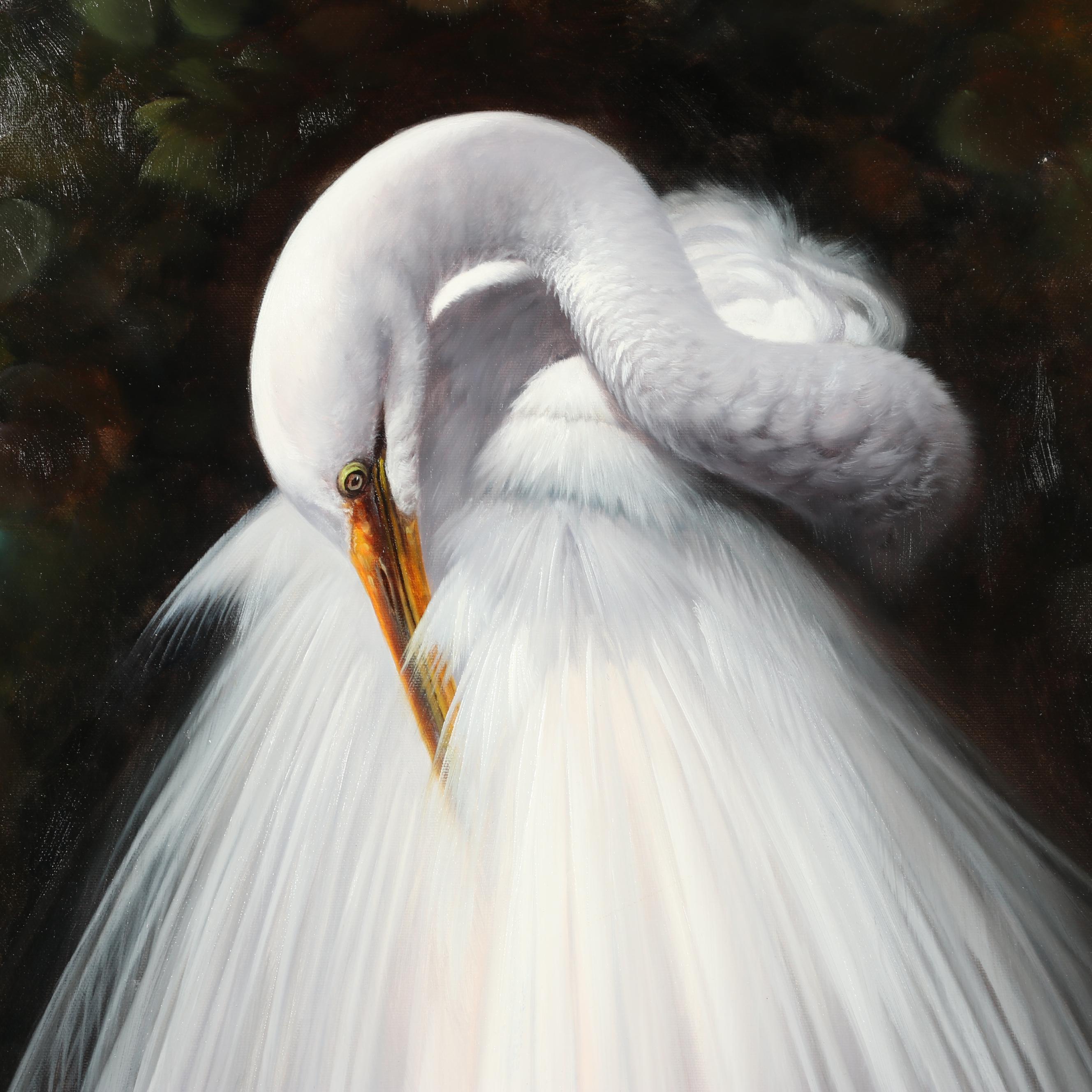 M. P. Elliot White Egret Oil Painting