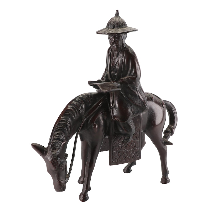Chinese Bronze Statue of a Scholar on Horse
