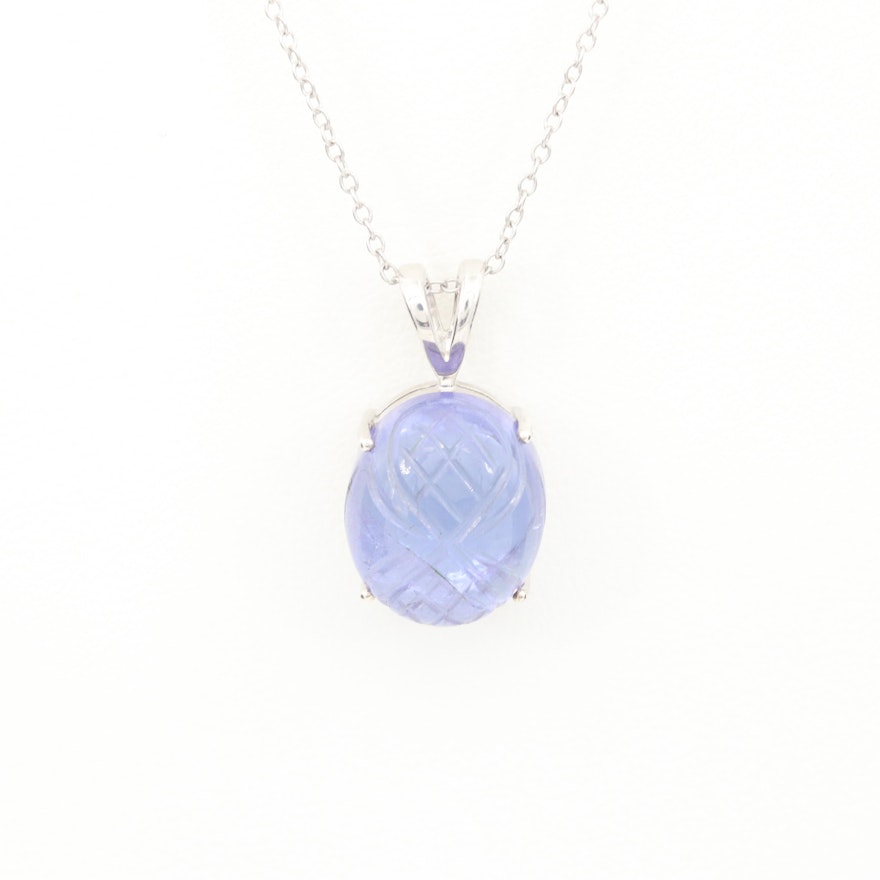 Sterling Silver Carved Tanzanite Pendant Necklace