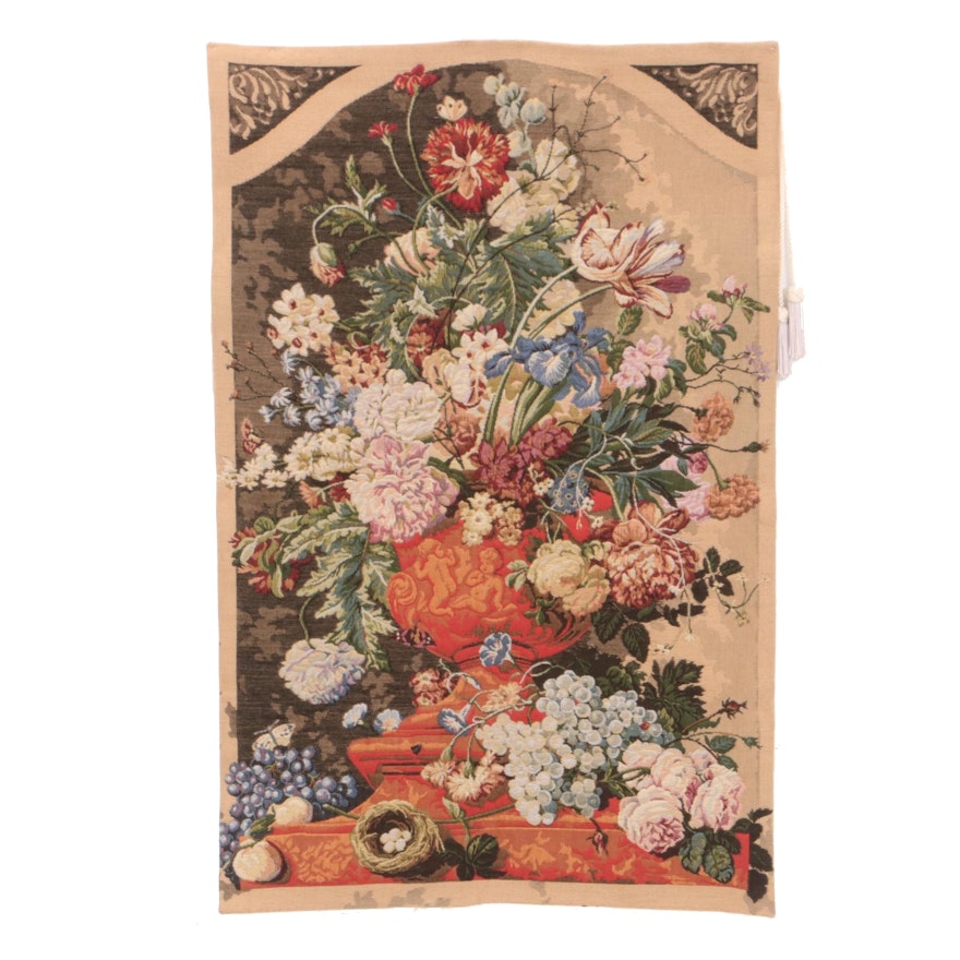 Machine Woven Floral Still Life Wall Hanging with Tassels