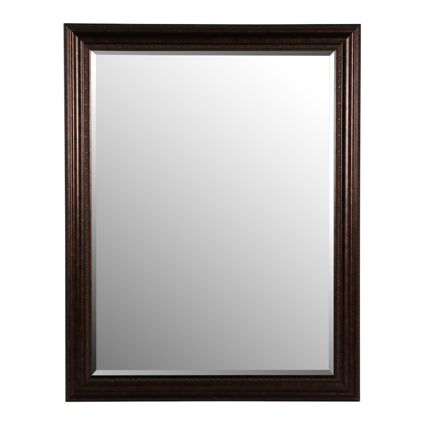 Antiqued Bronze Finish Wood Framed Mirror, Contemporary