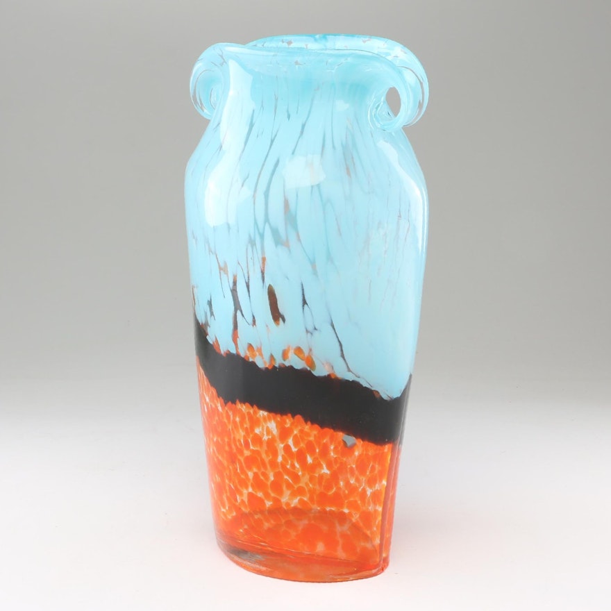 Hand-Blown Amphora Art Glass Vase