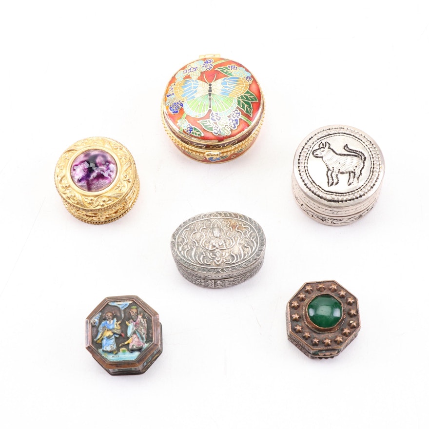 Asian and Asian-Inspired Metal Pill Boxes